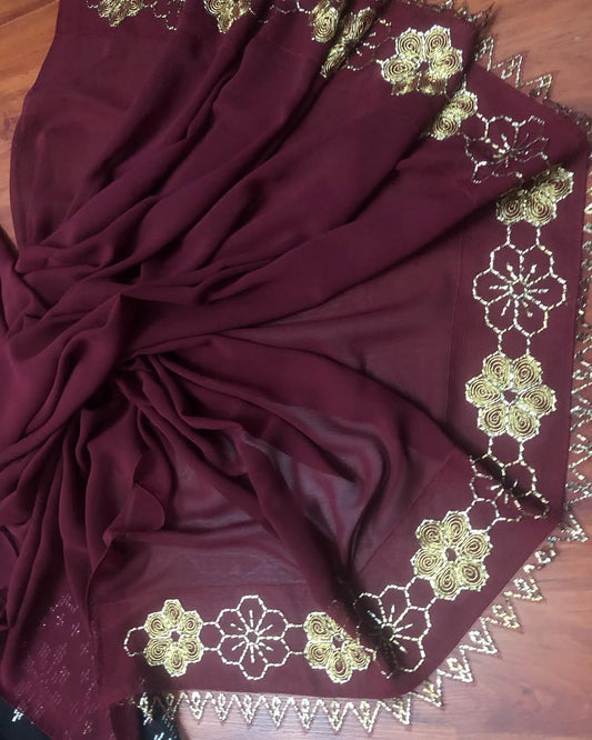 Bordo Tel Kırma Başörtüsü